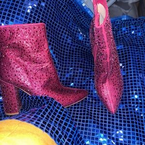Sequin Ankle Boots - Pink